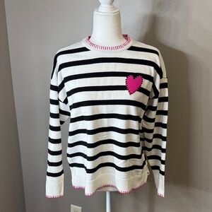 Striped Black and White Sweater with Pink Heart